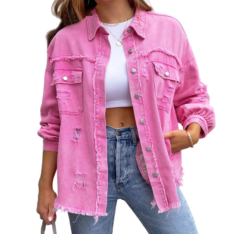 Trendig jeansjacka för kvinnor med avslappnad passform. Mångsidig damjacka för casual mode.