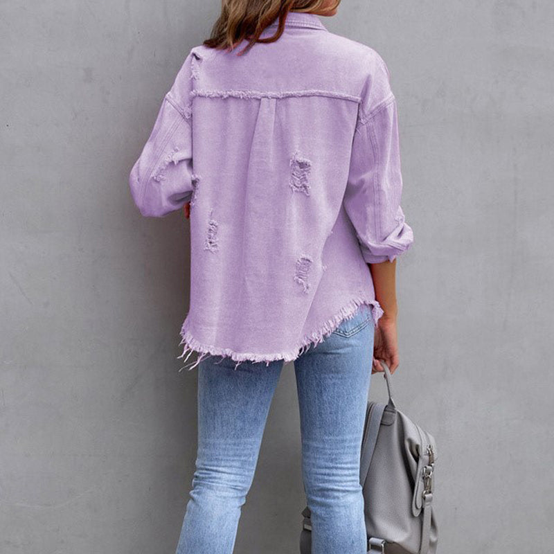 Kvinnors jeansjacka, trendig design och avslappnad passform. Mångsidig vårjacka för damer.