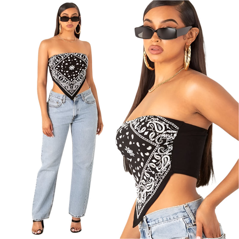 Trendig kvinnors bandana crop top för sommarstil, perfekt för vardag och fest.