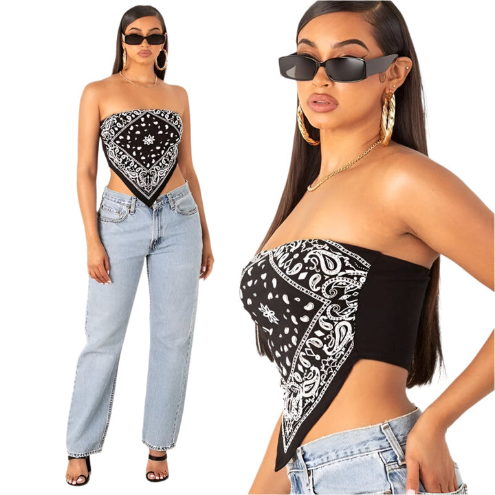 Trendig kvinnors bandana crop top för sommarstil, perfekt för vardag och fest.