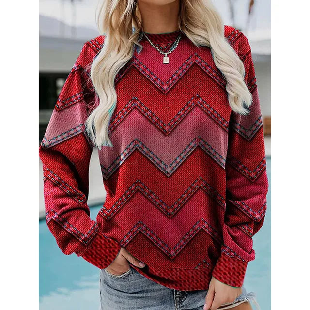 Modern damtröja med unikt tryck, en populär sweatshirt som kombinerar mode och komfort. Vinterkläder.