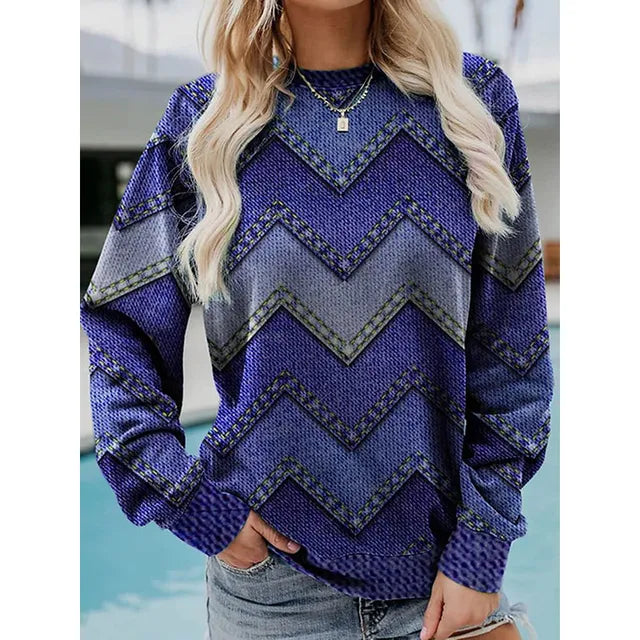 Kvinnors sweatshirt med trendigt mönster, perfekt för en avslappnad men ändå chic vardagslook. Höstmode.