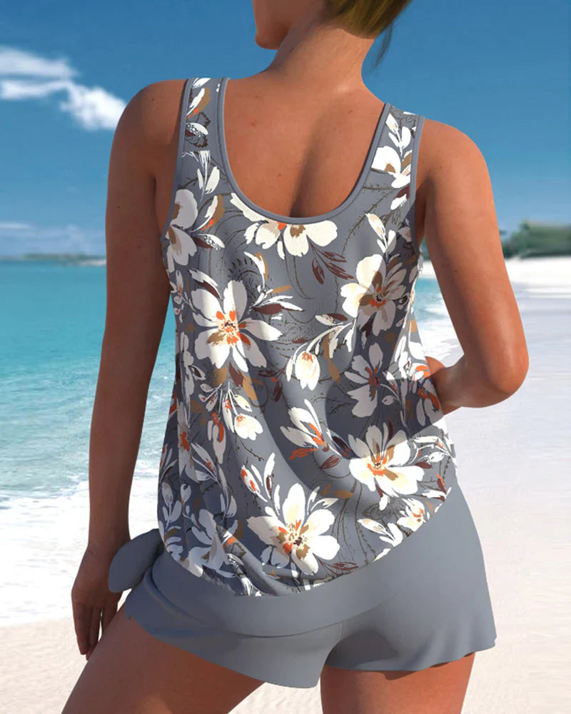 Stilren tankini för damer i rött med hög midja, fashionabla badkläder för poolen.