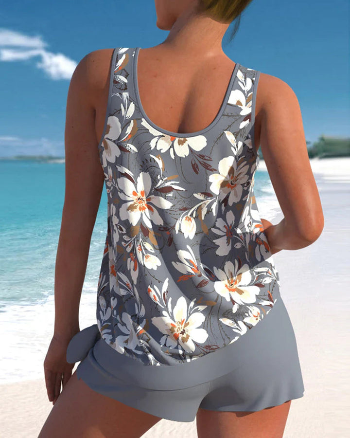 Stilren tankini för damer i rött med hög midja, fashionabla badkläder för poolen.