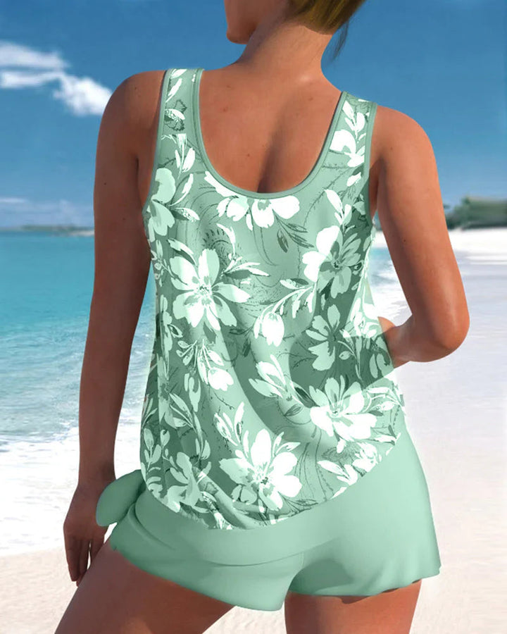Tvådelad tankini sommarkläder för henne med mjukt tyg, perfekt för sol och bad.