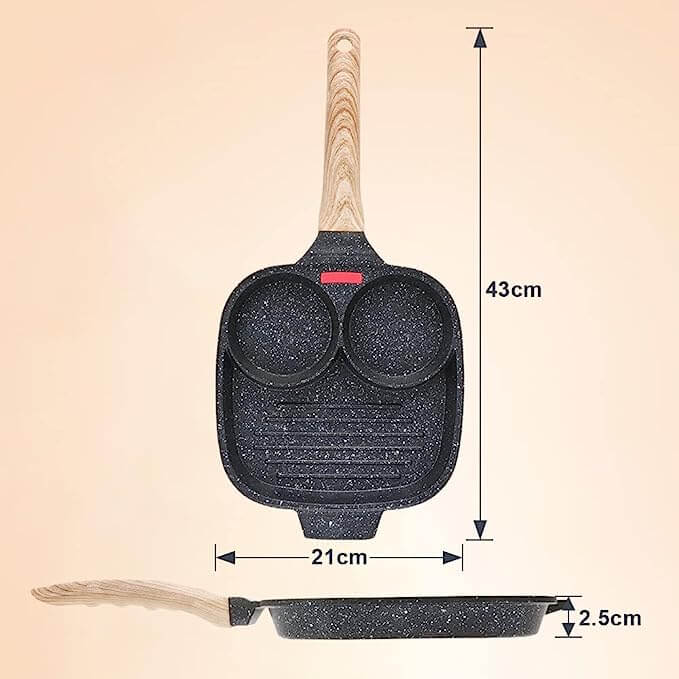 Detaljbild av nonstick-ytan på den multifunktionella 3-i-1 stekpannan.