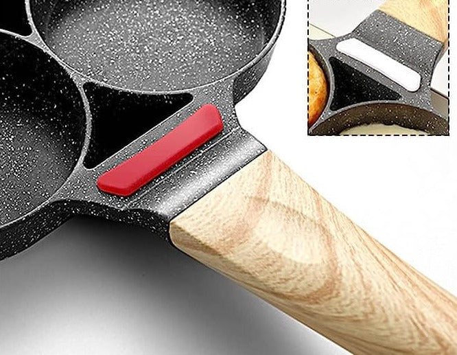 Närbild på 3-i-1 nonstick stekpanna, perfekt för att laga olika matvaror samtidigt.