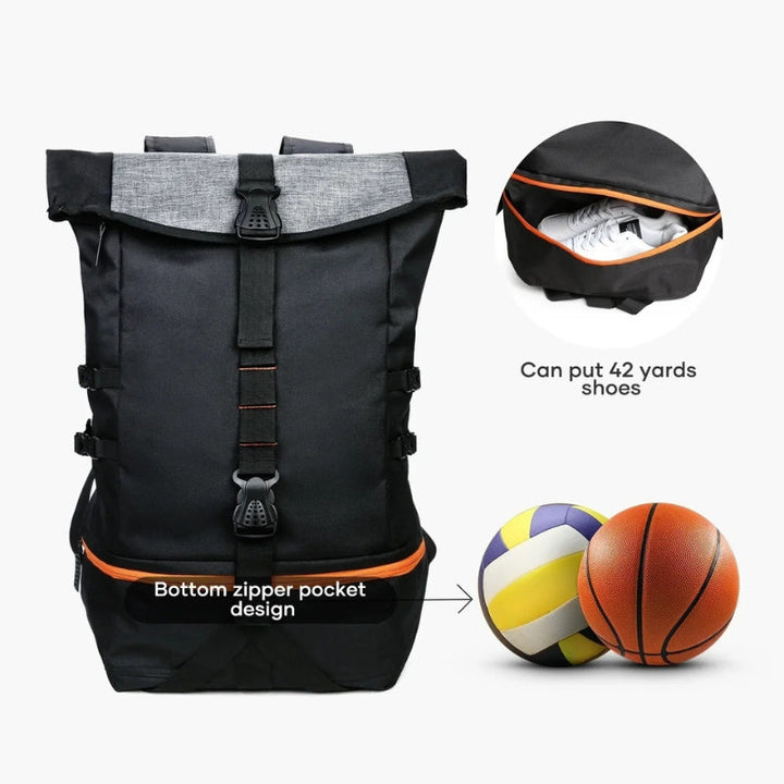 Multifunktionell 35L sportryggsäck med separat bollfack & skofack. Idealisk för träning, resor & friluftsliv.