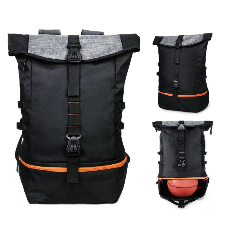 Multifunktionell 35L träningsväska & reseryggsäck. Unisex, med praktiska fack för skor & bollar, stor kapacitet.