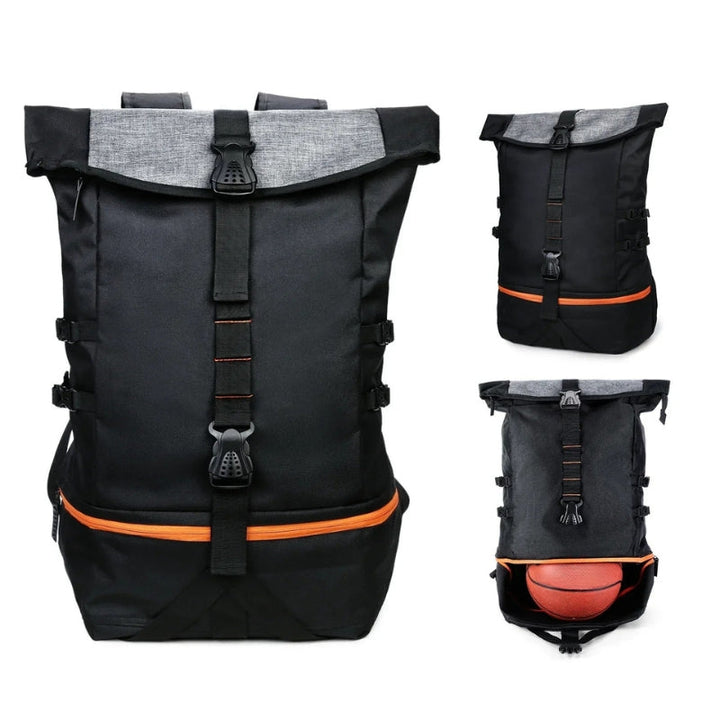 Multifunktionell 35L träningsväska & reseryggsäck. Unisex, med praktiska fack för skor & bollar, stor kapacitet.