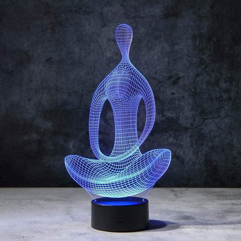 Stämningsfull 3D yoga-illusionslampa med sju färger. LED-teknik och touch-kontroll för en modern känsla.