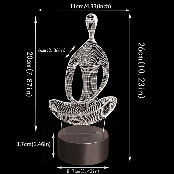Elegant 3D yoga-lampa, färgskiftande LED-belysning med touch-kontroll. Idealisk för meditation och inredning.