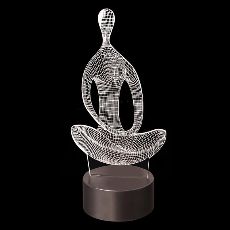 Stilfull yogainspirerad illusionslampa i 3D med energisnål LED. Idealisk för inredning och meditation.