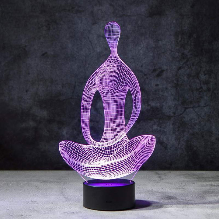 Dekorativ 3D yoga-lampa som färgskiftande nattlampa. Skapa lugn atmosfär med modern touch-kontroll.