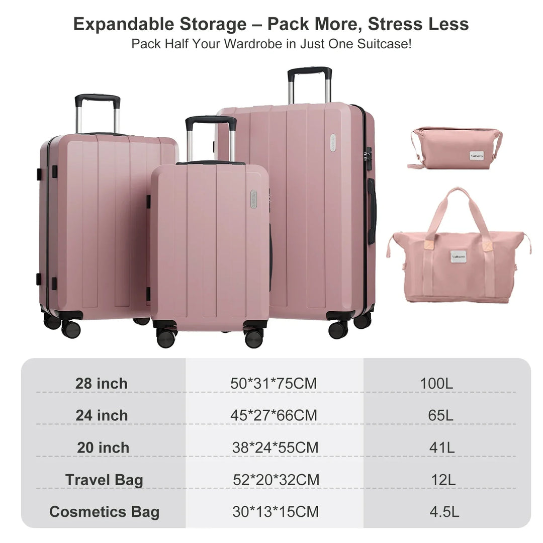 Detaljbild av ett robust hårdskals bagage med TSA-lås, del av ett 5-i-1 unisex resväskeset.