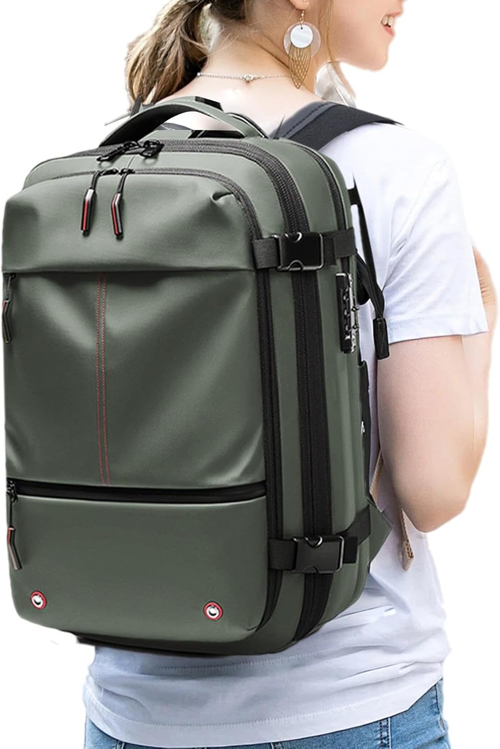 Unisex 60L expanderbar ryggsäck/resväska med laptopfack. Vattentät för pendling och resor.