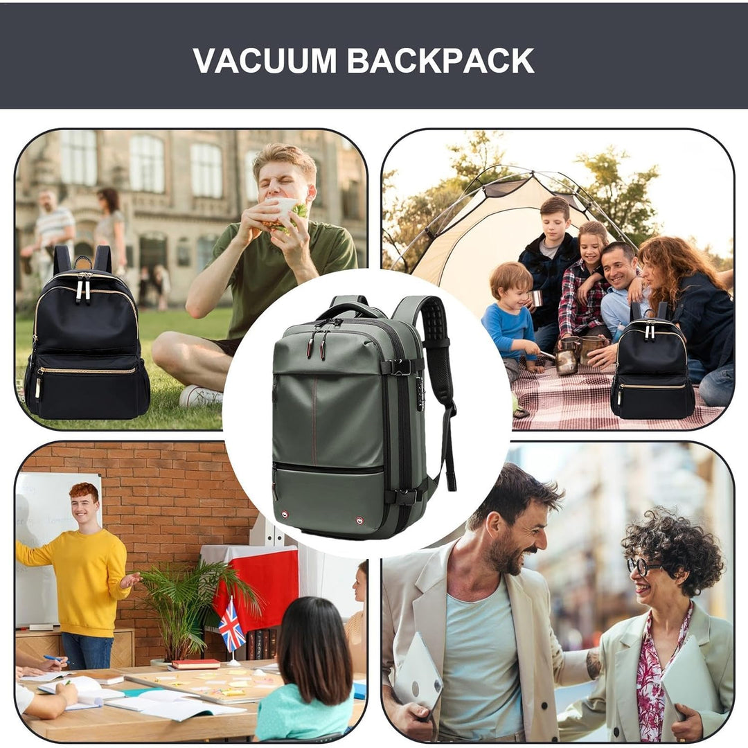 Skyddande laptopfack i 60L unisex ryggsäck. Organiserad stöldskyddsdesign för affärsresor.