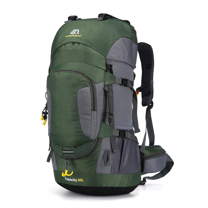 Unisex 60L vattentät ryggsäck, perfekt för vandring och utomhusäventyr. Robust design för friluftsliv.