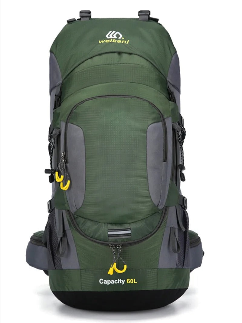 60L unisex vattentät ryggsäck för utomhus, vandring, camping, friluftsliv, äventyr, resor. Slitstark sportpackning.