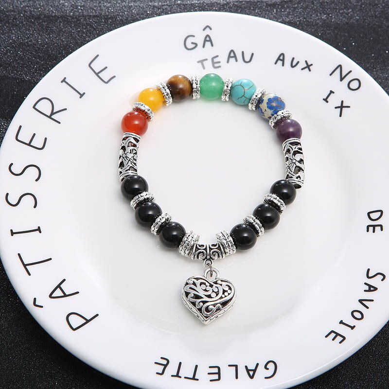 Healing armband med 7 Chakra stenar: ametist, lapis lazuli, turkos, grön aventurin