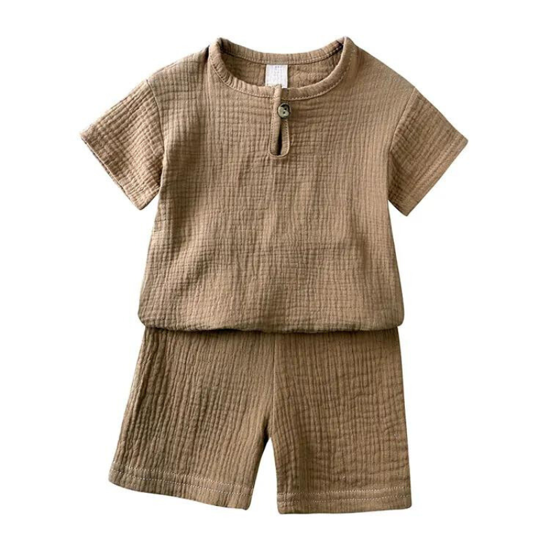 Unisex andningsbart t-shirt & shorts set för barn i bomull, perfekt sommarkläder för lek.