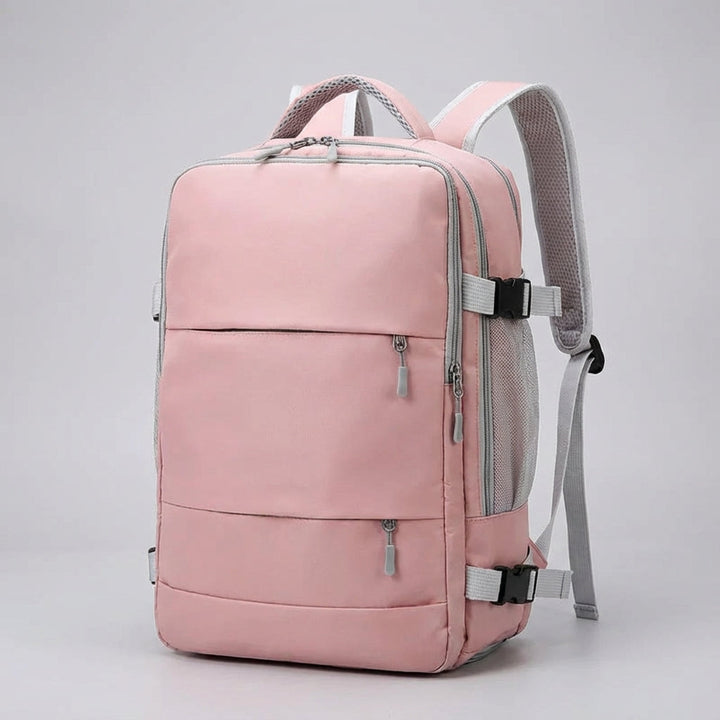 Svart unisex antistöldryggsäck med laptopfack och USB-port, idealisk för arbete och skola.