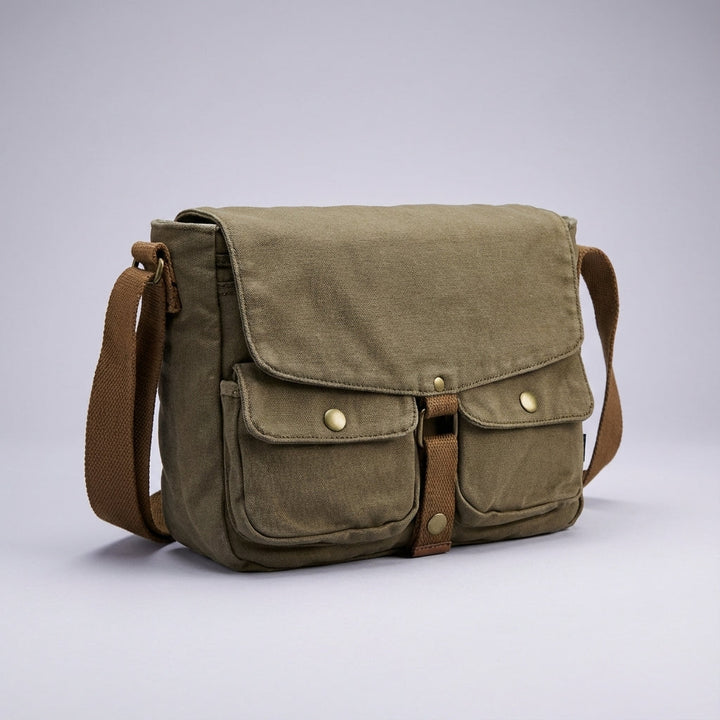 Slitstark canvas axelremsväska i vintagestil. Unisex crossbodyväska perfekt för vardagsbruk & resor.