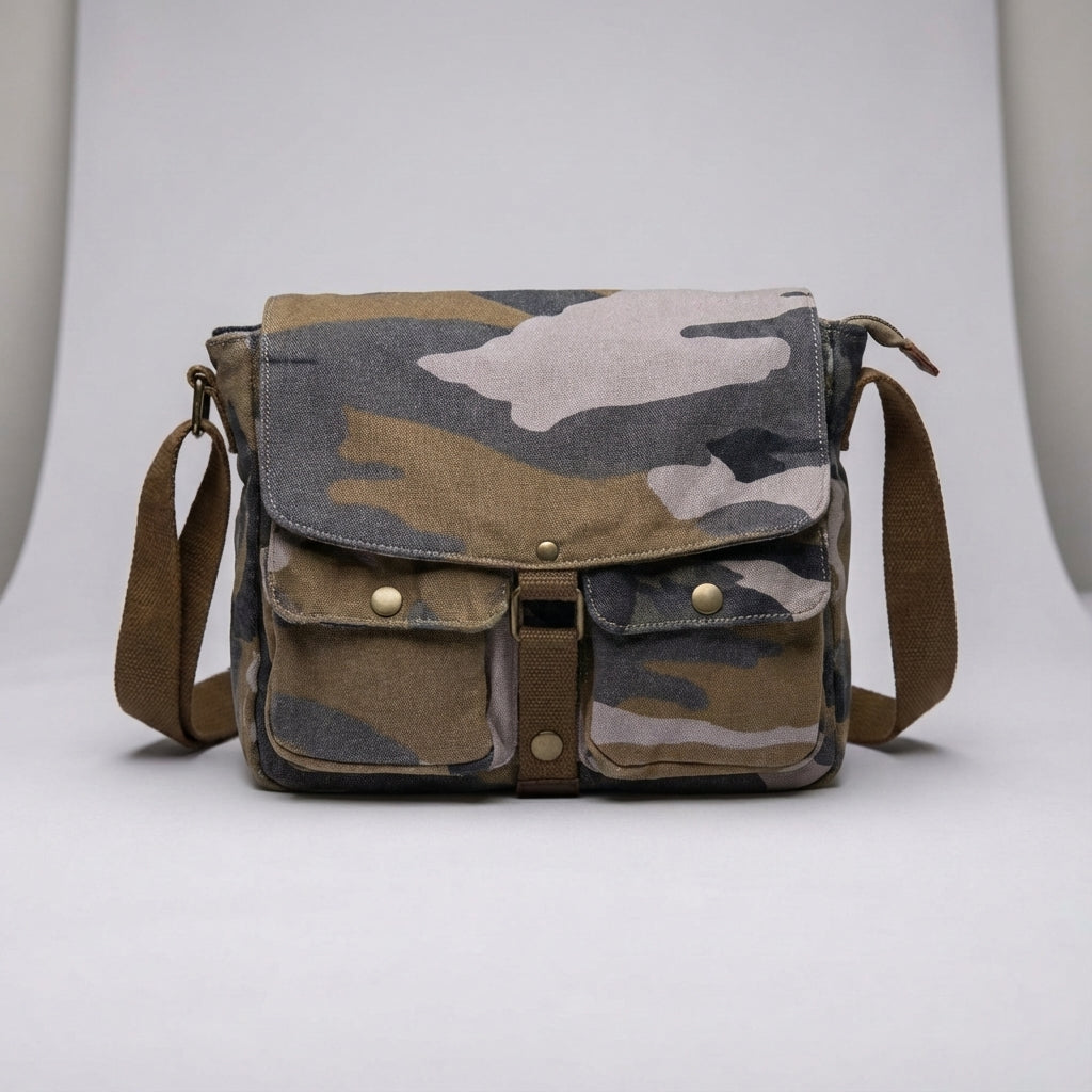 Klassisk vintagestil axelremsväska, unisex. Praktisk och slitstark vardagsväska i canvas.