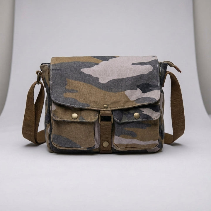 Klassisk vintagestil axelremsväska, unisex. Praktisk och slitstark vardagsväska i canvas.