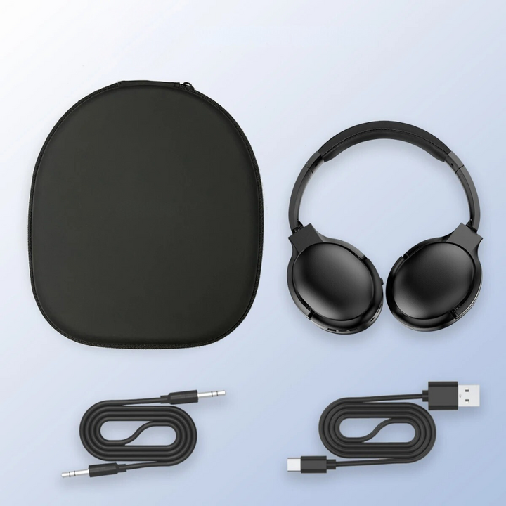Mångsidiga Bluetooth-hörlurar med djup bas, ANC och mikrofon, för musik, gaming och produktivitet.