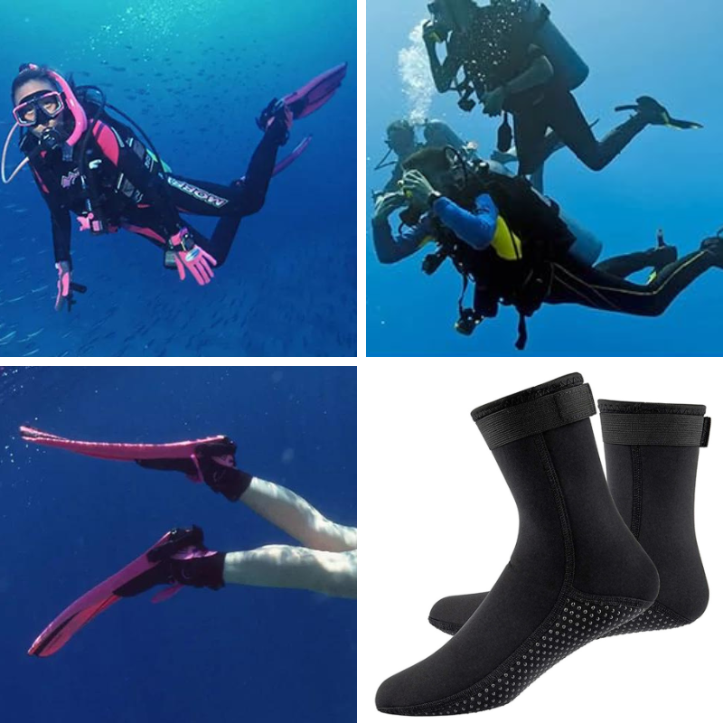 Mångsidiga dyksockor som ger skydd och ett säkert halkfritt grepp för alla vattensporter och aktiviteter.