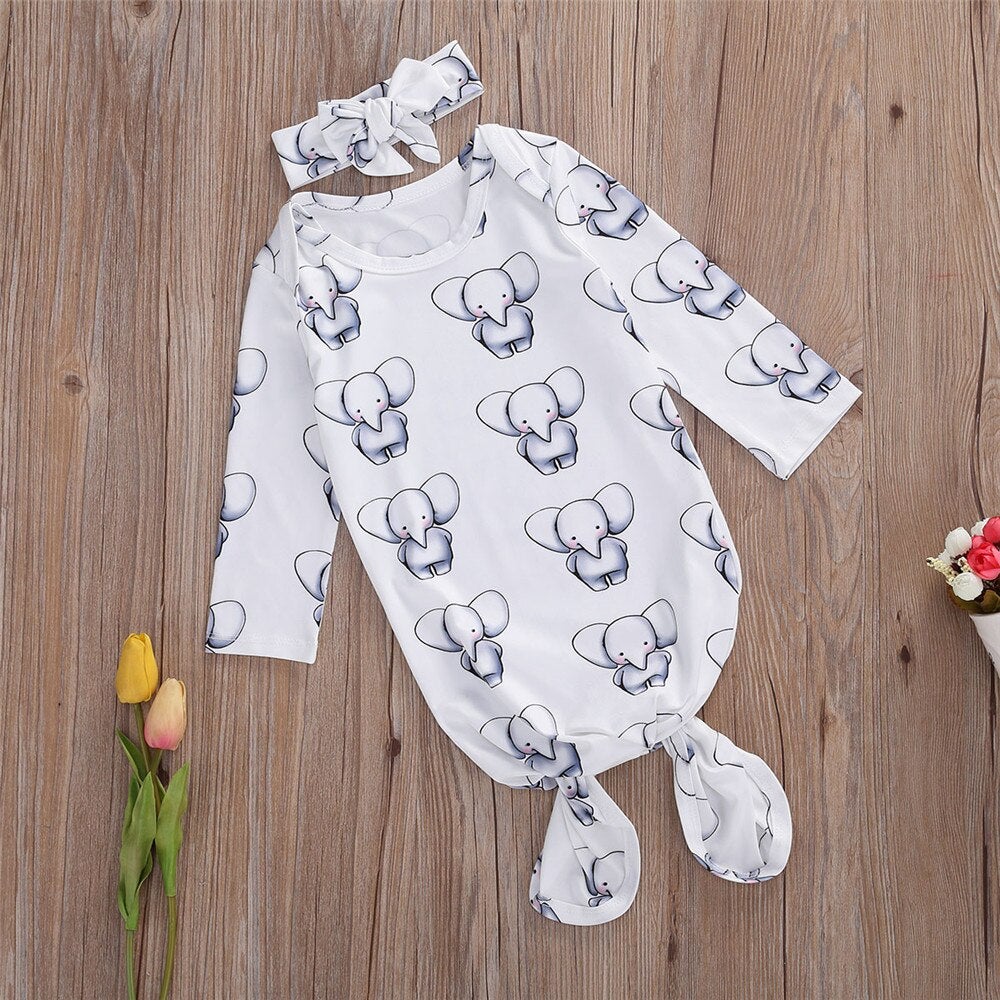 Sovsäck för spädbarn med elefantmönster, unisex design i mjuk bomull, barnkläder.