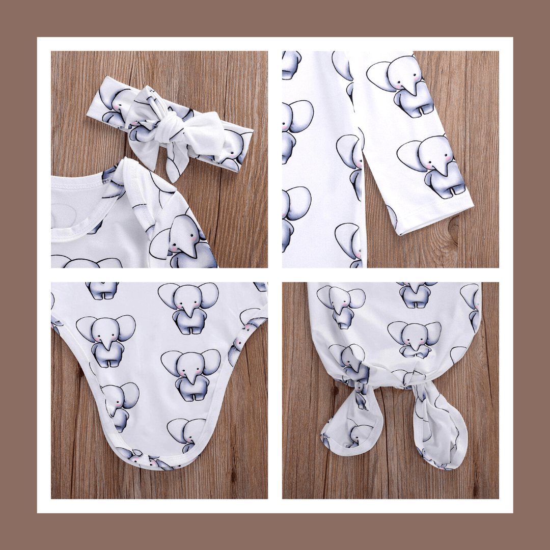 Mjuk bomullssovsäck för nyfödd 0-6 månader, elefanttema, perfekt unisex babykläder.