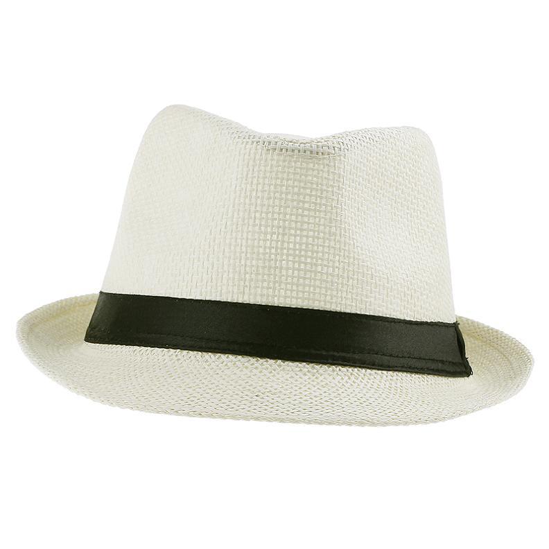 En trendig unisex fedora halmhatt i naturlig färg, perfekt för fritid och resor.