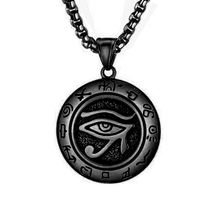 Horus öga halsband i rostfritt stål, en forntida egyptisk symbol för visdom, skydd och insikt.