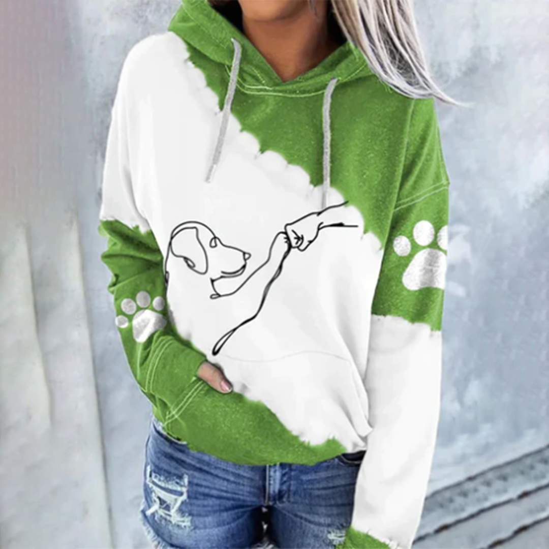Bekväm unisex sweatshirt med huva och trendigt hundtryck. Perfekt vardagskläder för alla hundälskare.