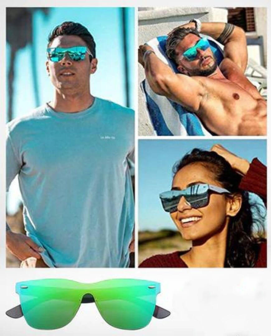 Fräcka Infinity solglasögon, unisex-modell, med reflekterande spegellinser för trendig look och UV-skydd.