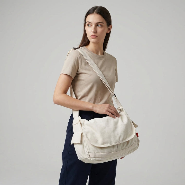 Robust svart canvas axelväska. Slitstark unisex vardagsväska i klassisk UrbanSatchel-stil, för alla äventyr.