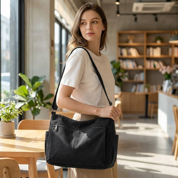Unisex lätt laptop axelväska Satchelix med organiserad förvaring för pendling och arbete. Slitstark.