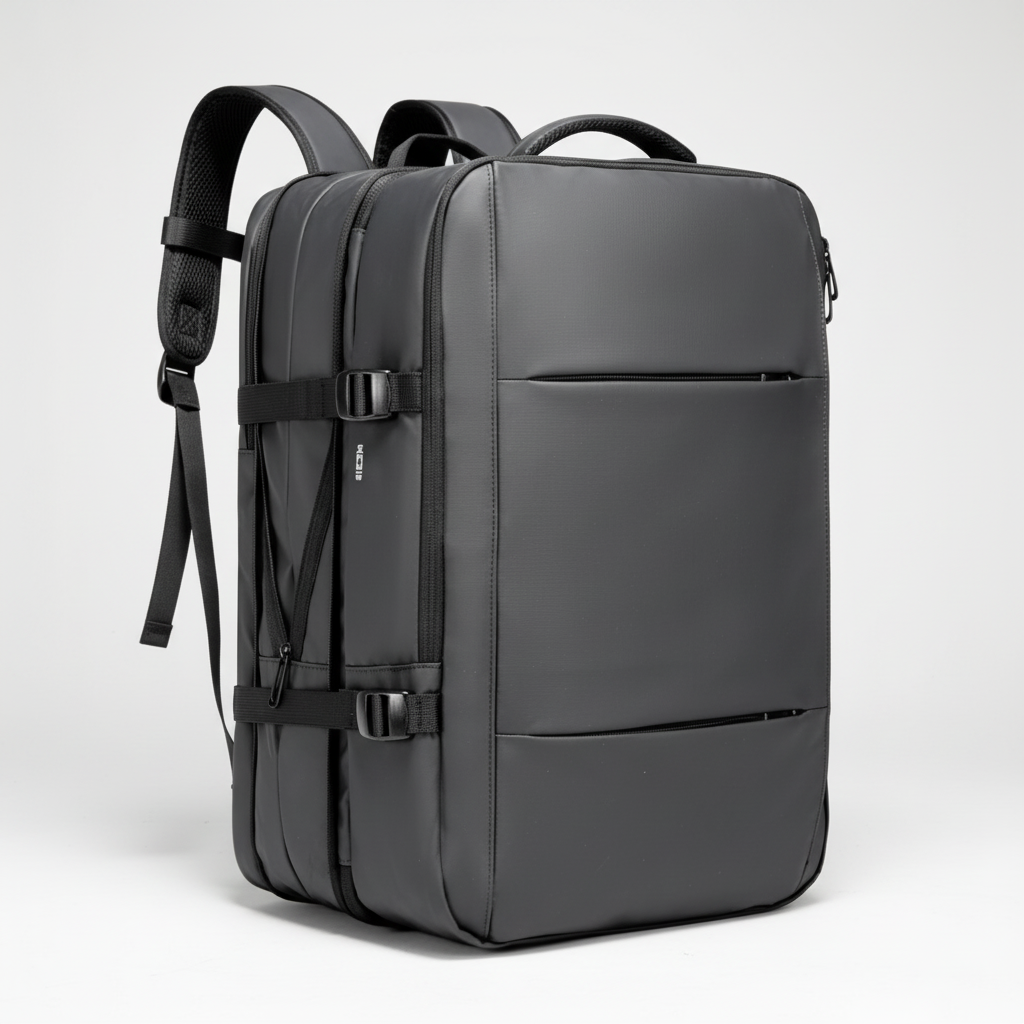 Stor unisex laptopryggsäck med flera fack, USB-laddning, perfekt för organisation.
