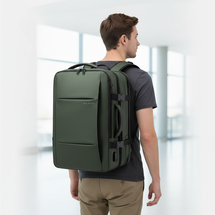 Blå laptopryggsäck unisex, vattentålig med USB-laddning och bra organisation för pendling.