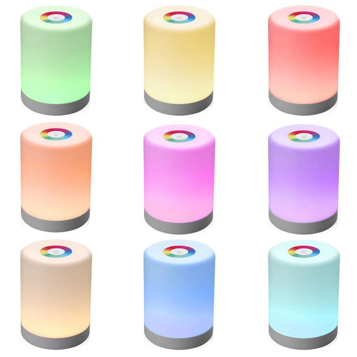 Unisex LED nattlampa med touchkontroll och färgbyte, portabel för sovrummet, USB-laddning.