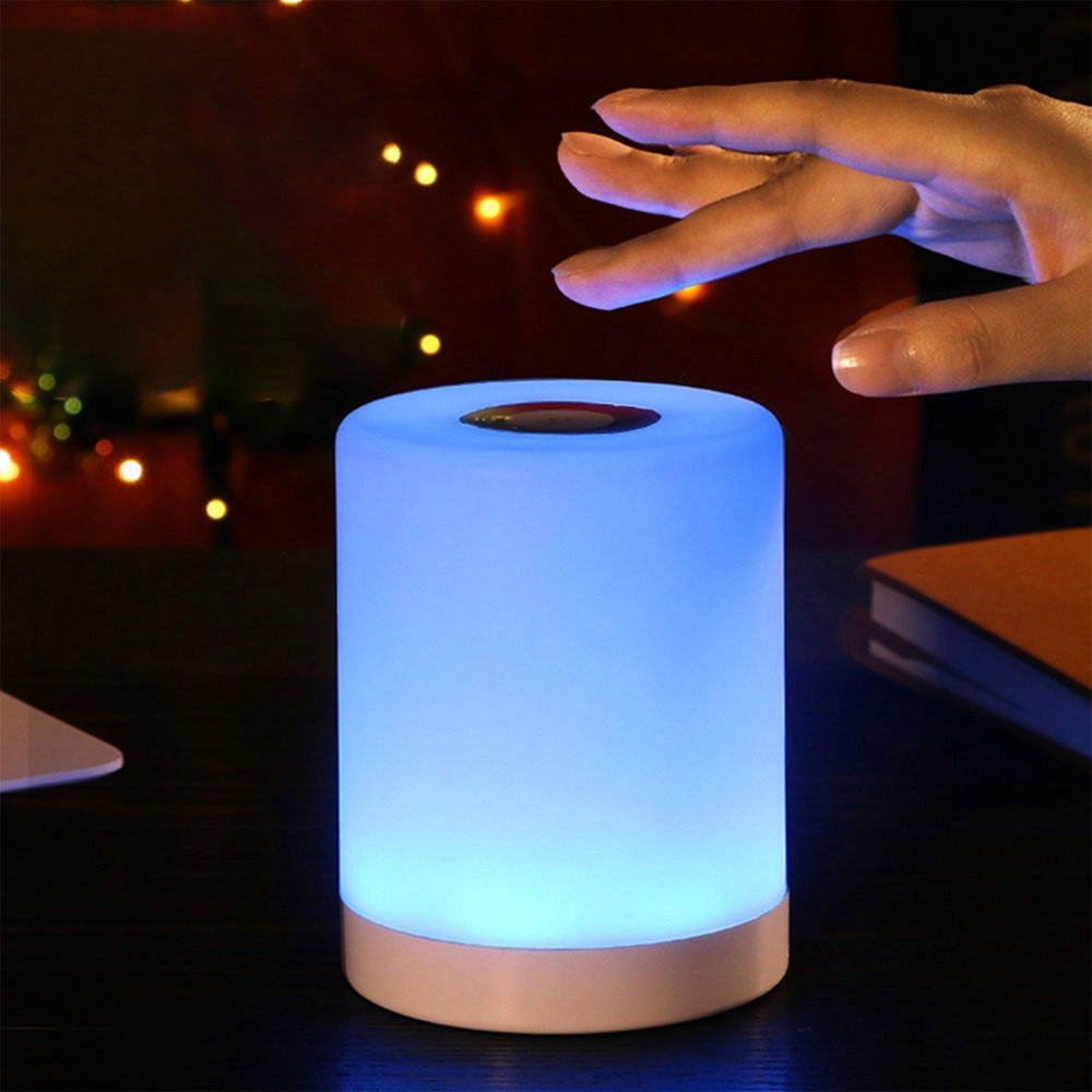 Portabel touchlampa med färgskiftande LED, perfekt som nattlampa, USB-laddning för sovrum.
