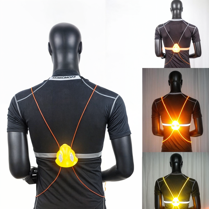 Unisex reflexväst med starka LED-lampor. Nödvändig för synlighet och säkerhet vid alla nattaktiviteter.