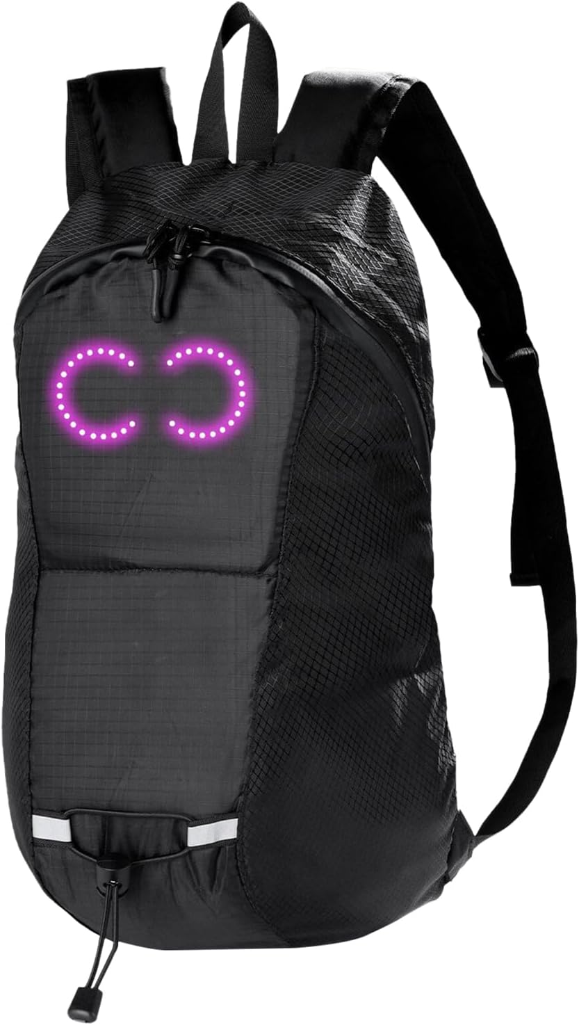 Vattentät LED-reseryggsäck med slitstarkt material och justerbara RGB-lampor.