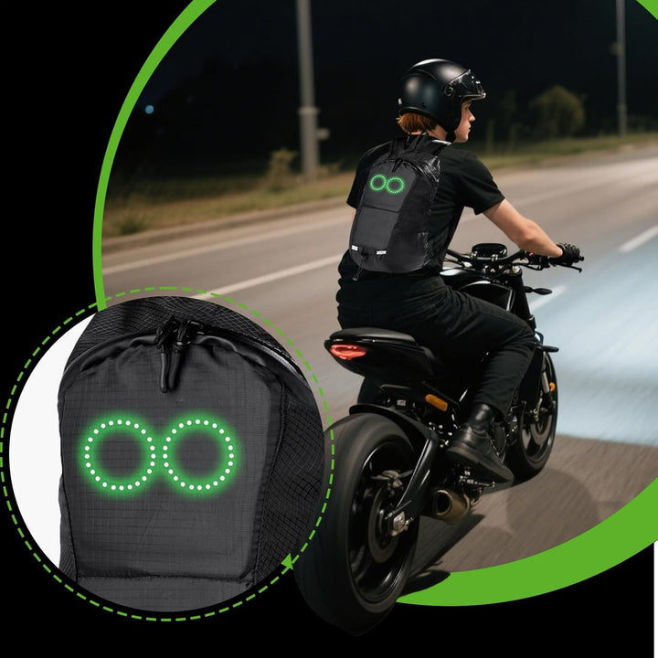Nexora LED-ryggsäck, vattentät och ljudreaktiv för unik stil och maximal säkerhet.
