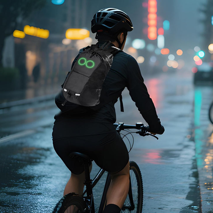 Funktionell unisex LED-ryggsäck för alla väder, med vattentätt skal och ljudreaktiv belysning.