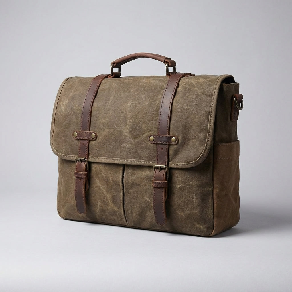 Elegant brun MetroSatchel crossbodyväska i läder för dam och herr, med justerbar rem.