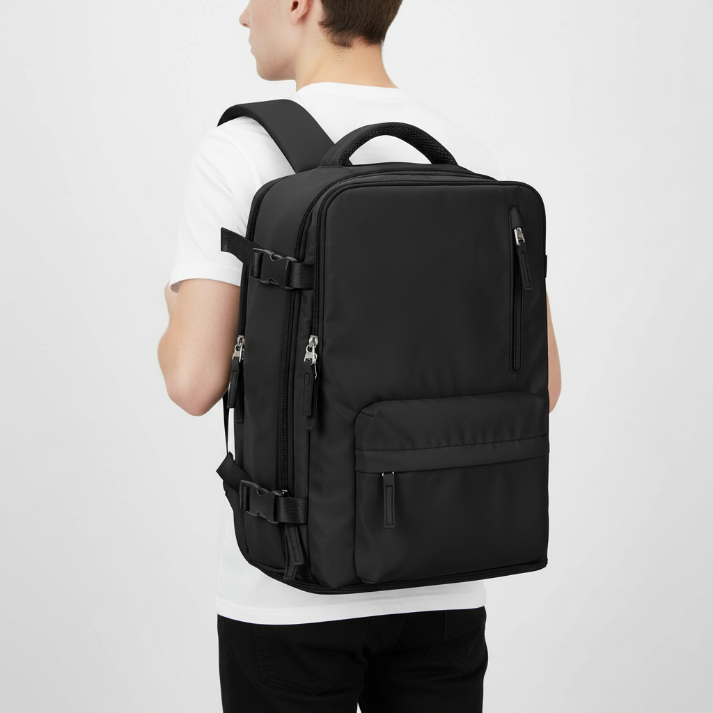 Svart arbetsväska med plats för laptop och dokument. Många fack för smart förvaring.