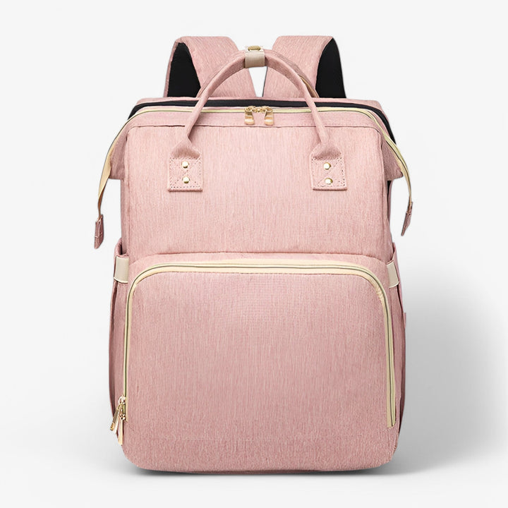 Modern unisex skötväska med smart förvaring. Lätt att bära, utdragbar babysäng för barnet.